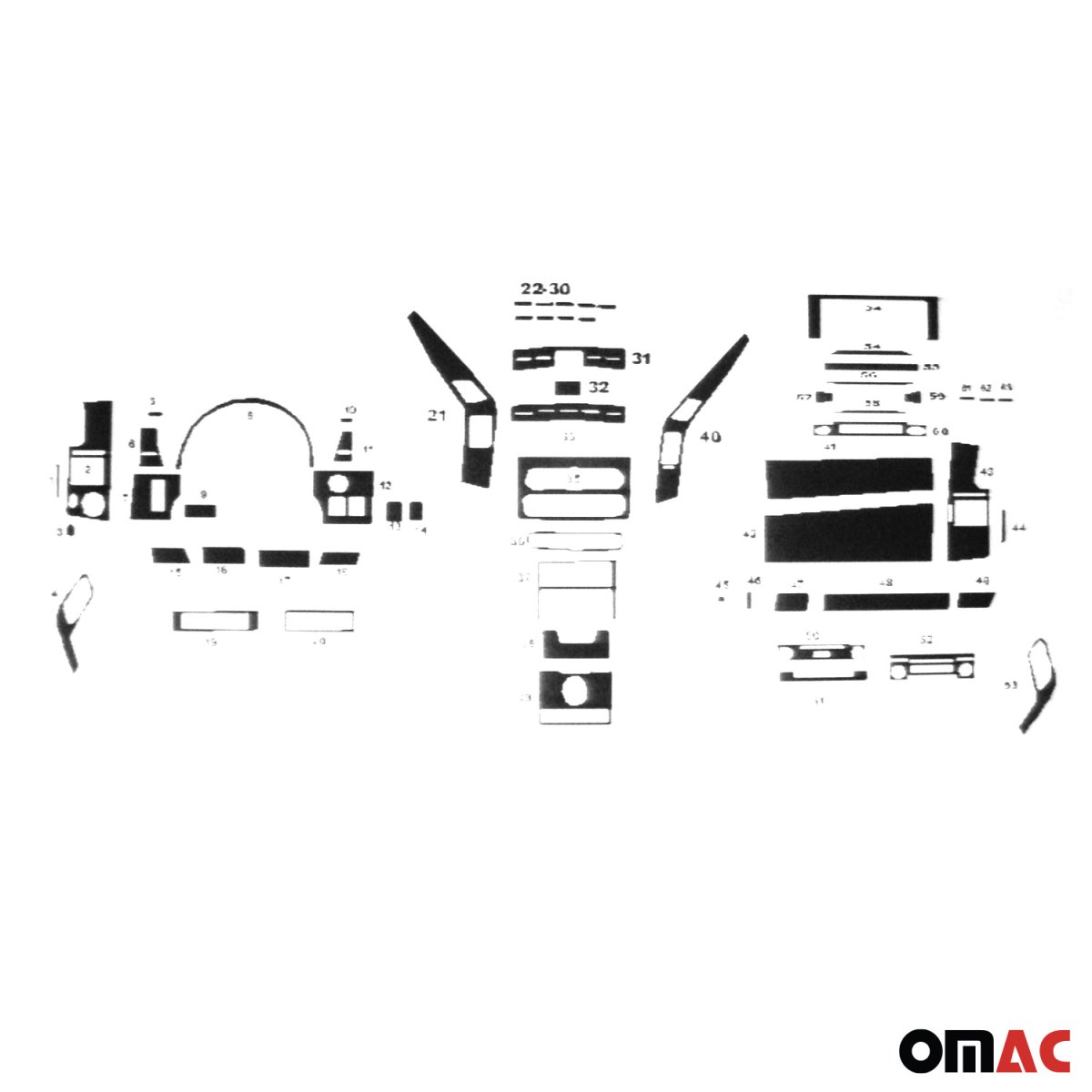 Mercedes Benz Sprinter Van Dashboard Kit - Omac - 57 Pcs. (Wooden) - '06-'18